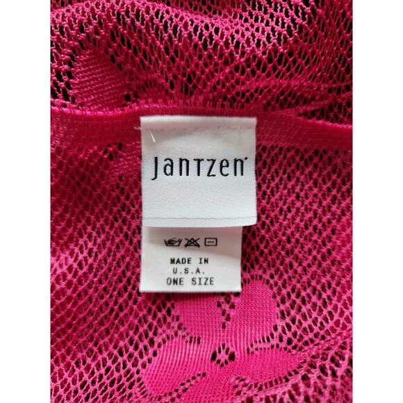Jantzen Vtg Large Pink Floral Lace Triangle Fringe Scarf Shawl Wrap Boho 72x50" - Picture 4 of 5